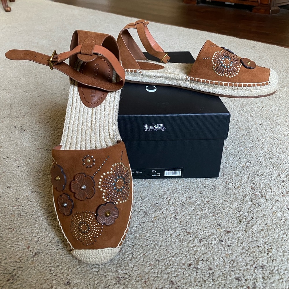 Brand NIB Coach Ankle Strap Astor Espadrille Tea Rose, 9.5